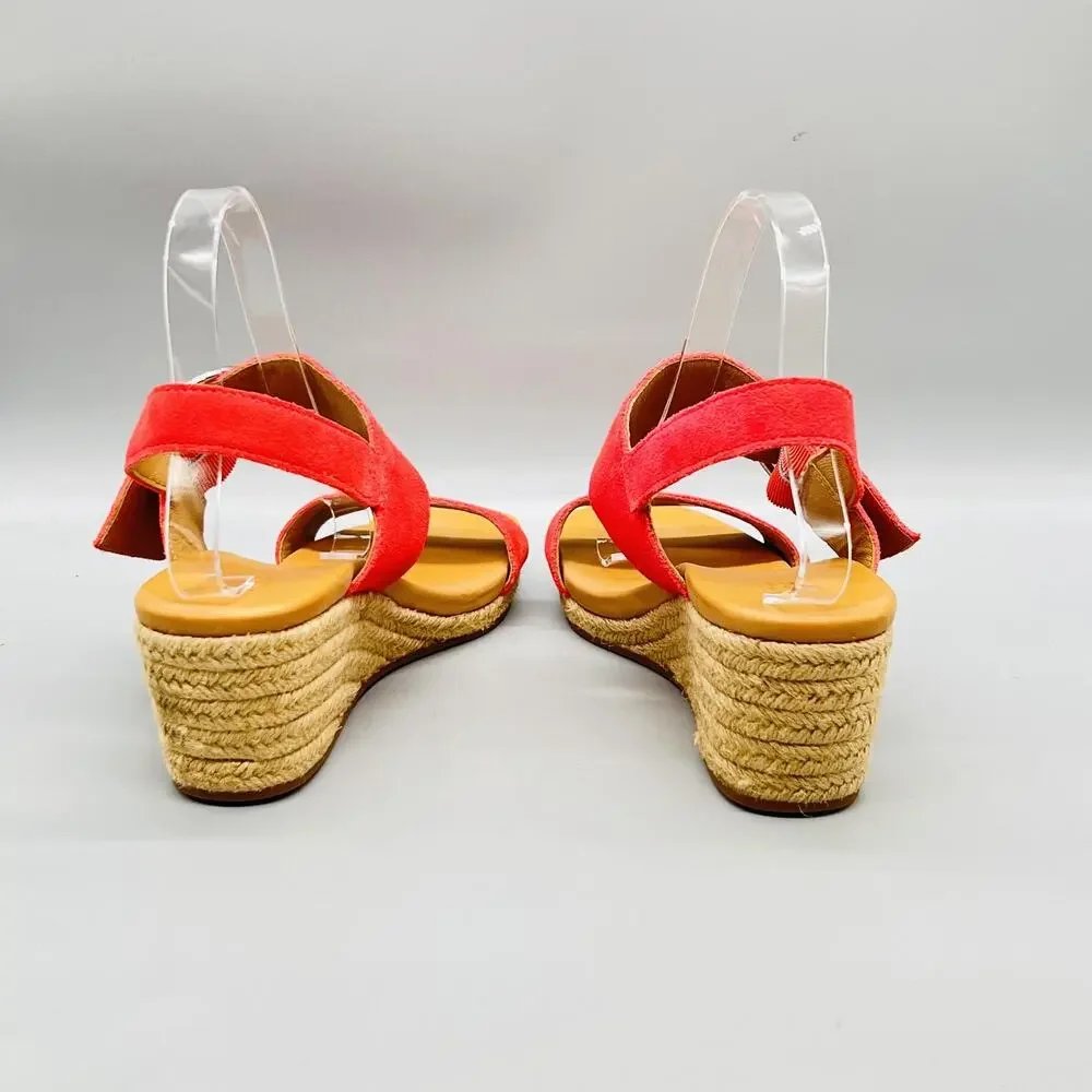 UGG Sandals Womens 8.5 Pink Suede Espadrille Slingback Wedge Ankle Strap Shoes